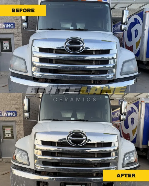 BriteLane Ceramics headlight restoration result, a cloudy, sun damaged headlight restored to a clear, ceramic-protected finish.