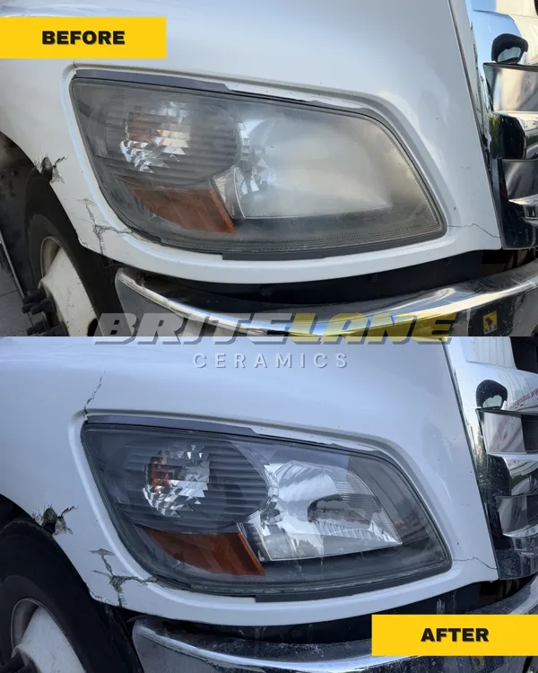 BriteLane Ceramics restoration photo, a foggy, hazy lens restored to a clear, ceramic-protected finish.